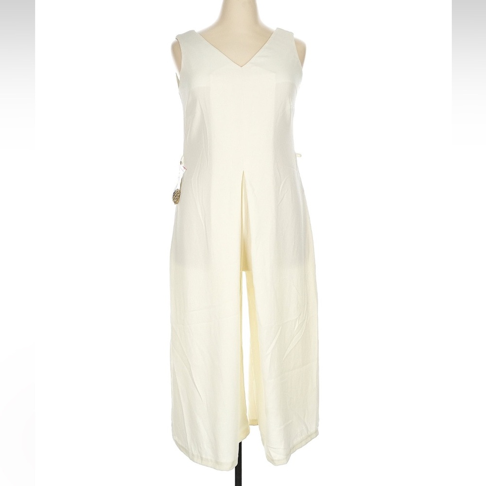 Ashley Stewart Cream Sleeveless Jumpsuit